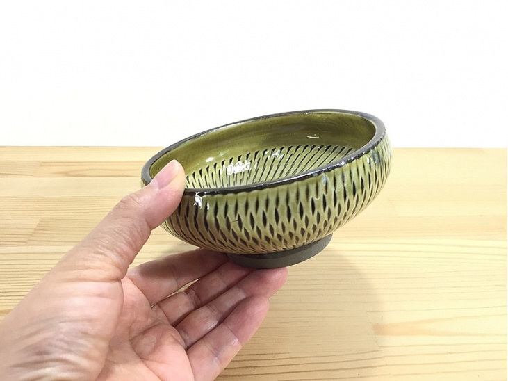 4寸小鉢 飛び鉋(とびかんな) 緑｜すり・小鉢・深皿・深鉢｜おんた家