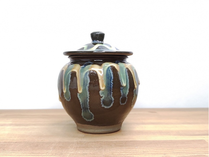 1合壷 流し掛け(ながしかけ)｜壺｜おんた家｜小鹿田焼の器、お皿、丼