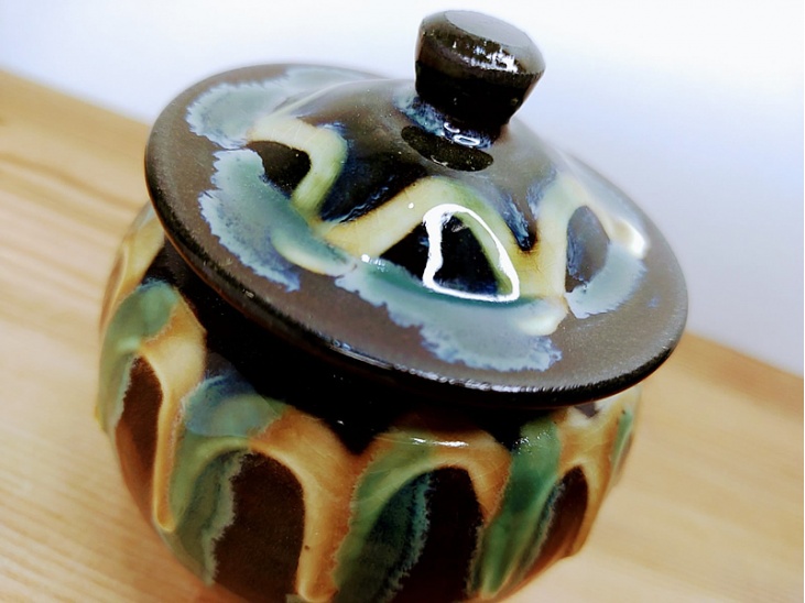 1合壷 流し掛け(ながしかけ)｜壺｜おんた家｜小鹿田焼の器、お皿、丼