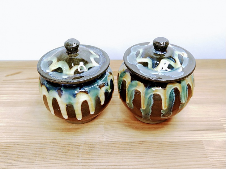 1合壷 流し掛け(ながしかけ)｜壺｜おんた家｜小鹿田焼の器、お皿、丼