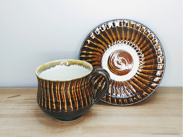 コーヒーカップセット 刷毛目 茶｜カップ・コーヒー｜おんた家｜小鹿田